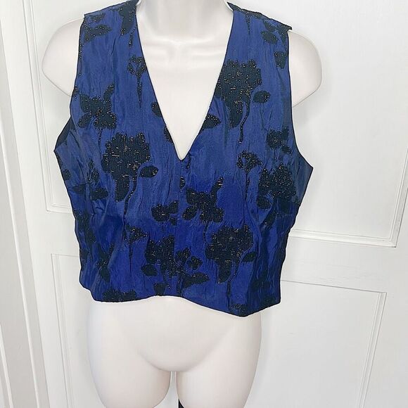 Lucy Paris Blue/Black Jacquard Vest Top NWT Size Medium - Picture 1 of 6